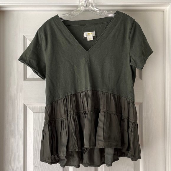 Maeve army green tiered v-neck, XS - Picture 1 of 5